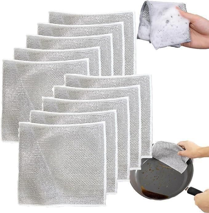 Chiffons à vaisselle multi-usages en fil de fer pour vaisselle humide et sèche, paquet de 10